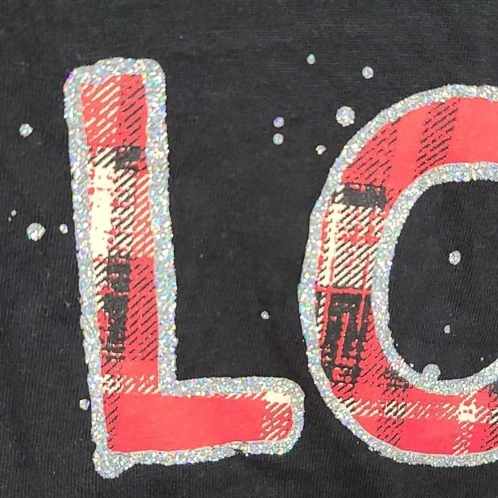 Justice Girls LOVE Plaid Glitter Rhinestone Stud Tunic Tee Black Size 10 Medium